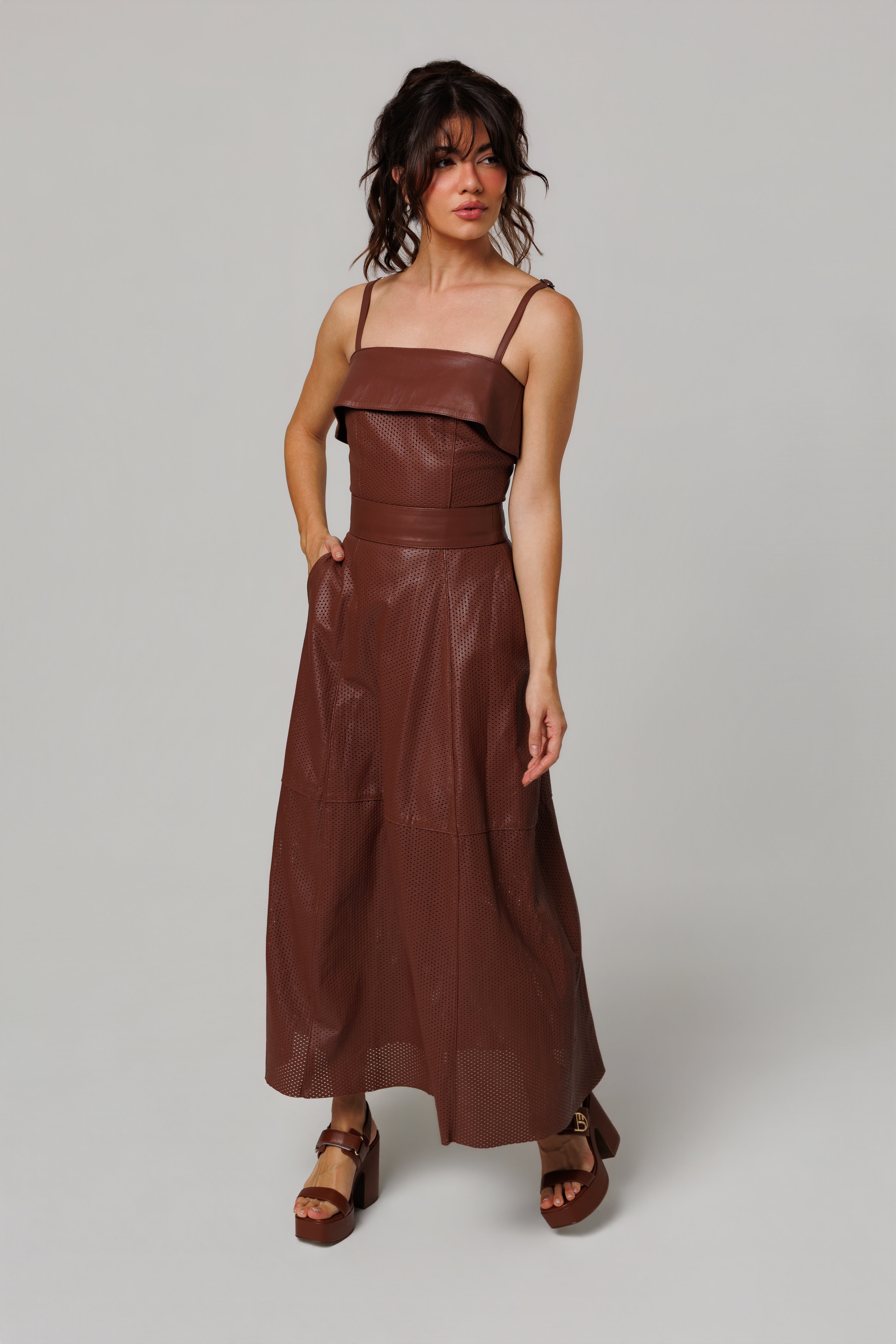 Vestido Midi com Laser Palermo Riviera Bardot