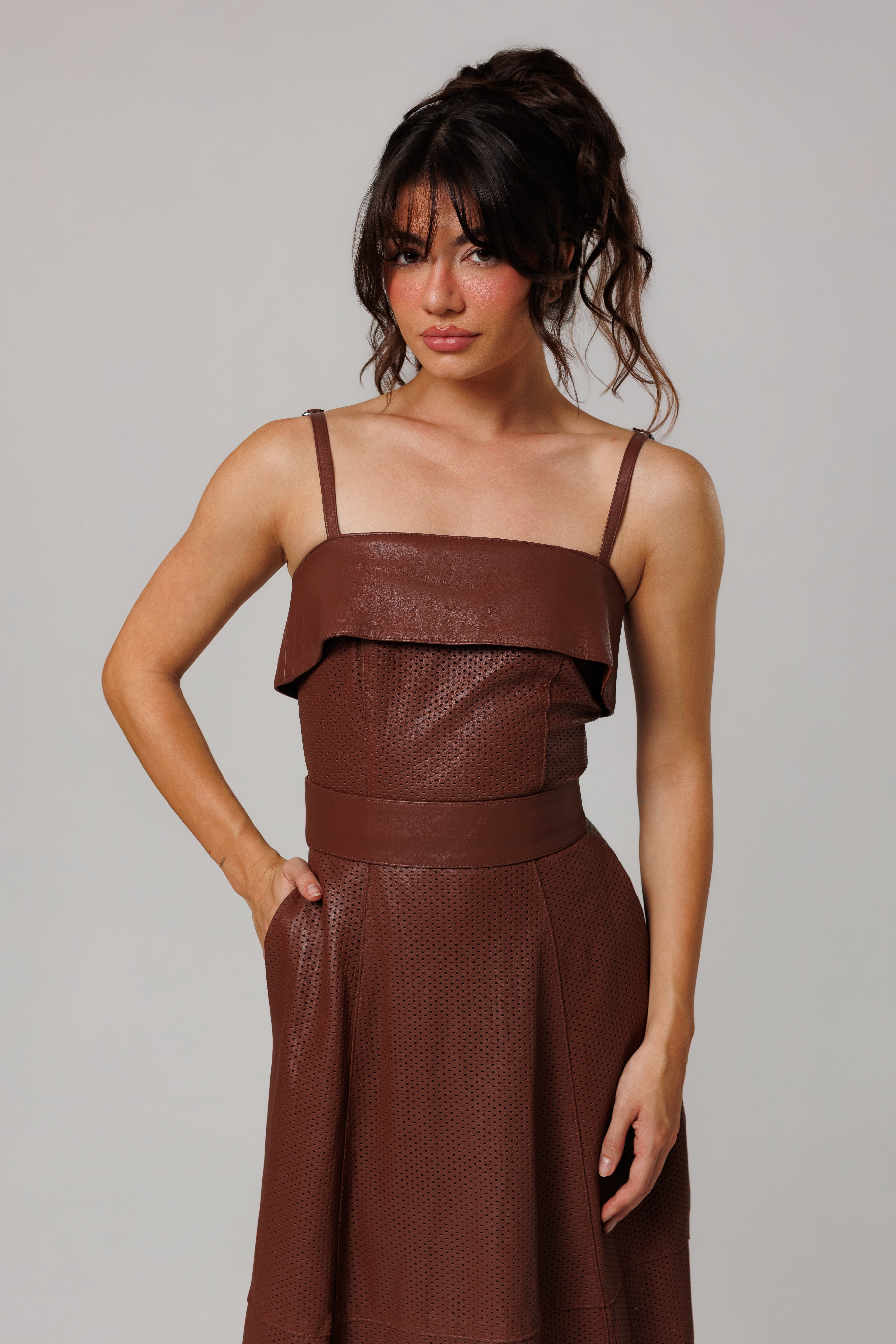 Vestido Midi com Laser Palermo Riviera Bardot