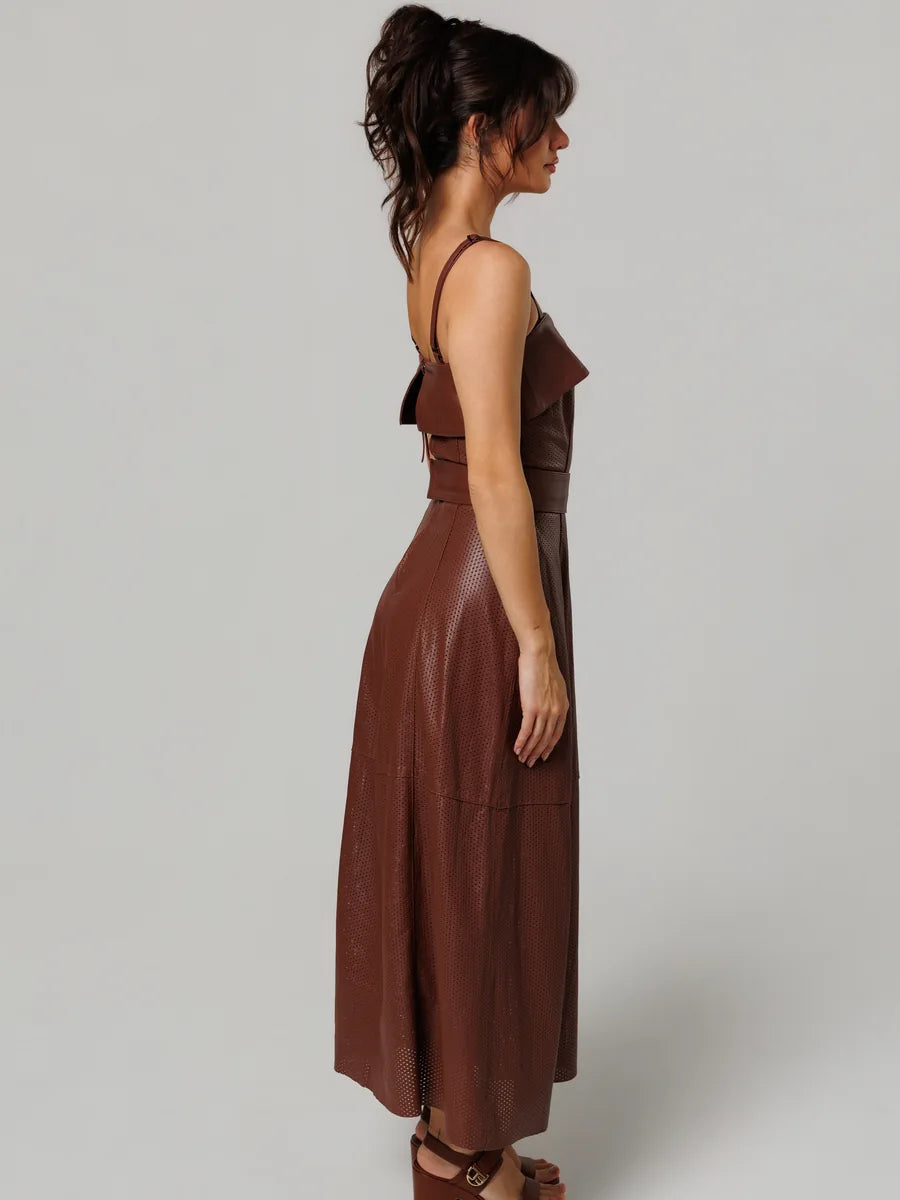Vestido Midi com Laser Palermo em Chocolate